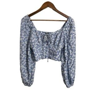 Target WildFable Blue Cropped Puff Sleeve Blouse
